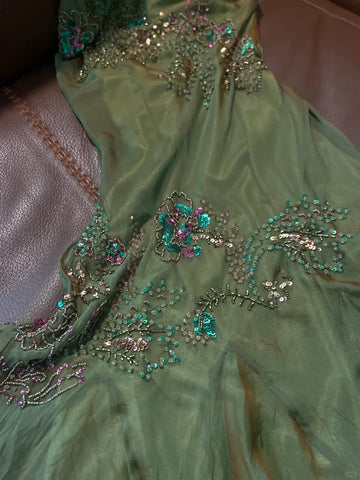 Retro Green Mermaid Spaghetti Strap Exquisite Beaded Chiffon Prom Dress Party Dress HZ1023